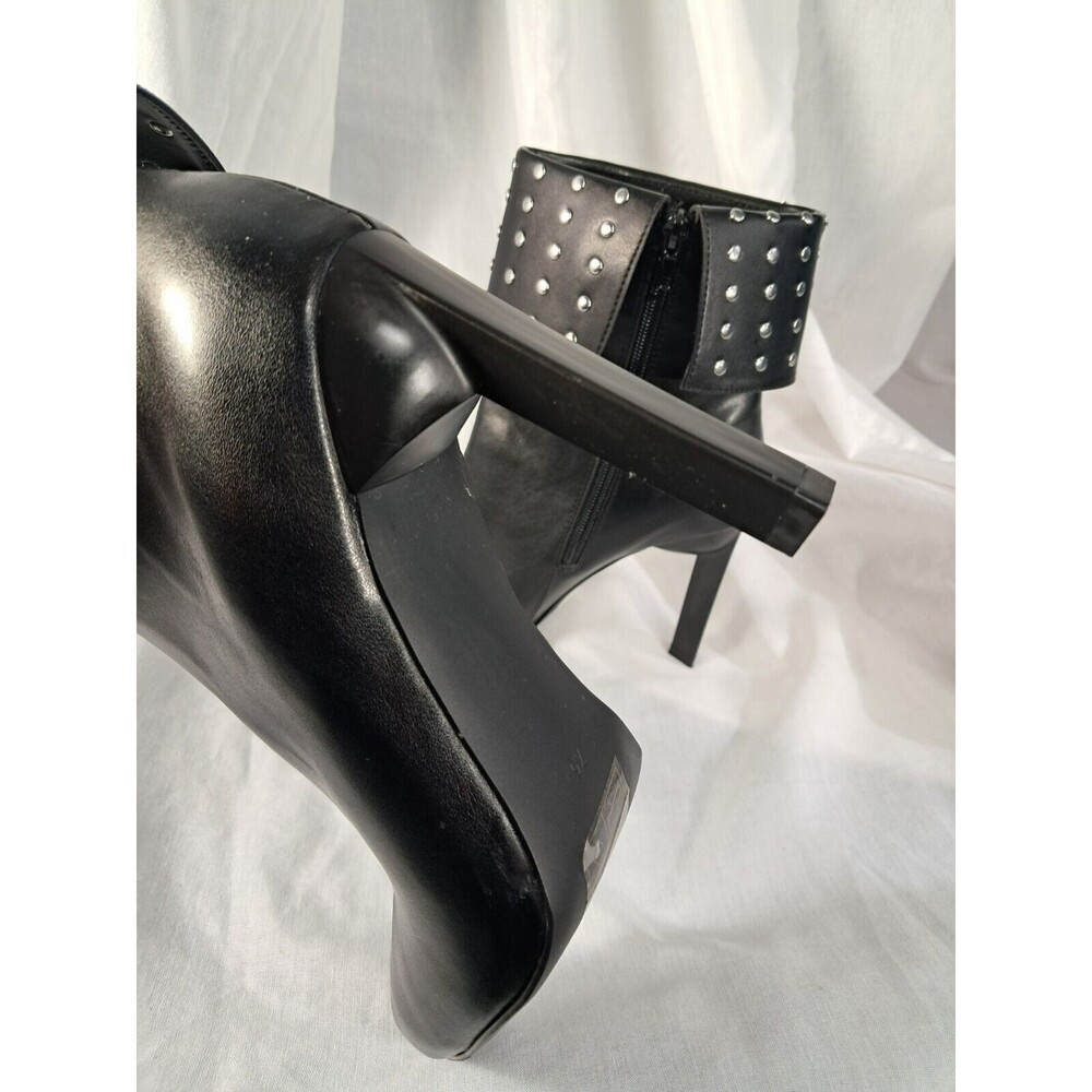 NEW Black Studded Stiletto Boot Geometric Heel Size 7.5 Faux Leather - Picture 7 of 13